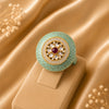 Turquoise Enamel Kundan Statement Ring with Ruby Center Stone