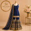 Navy Blue Embroidered Sharara Suit Set with Net Dupatta